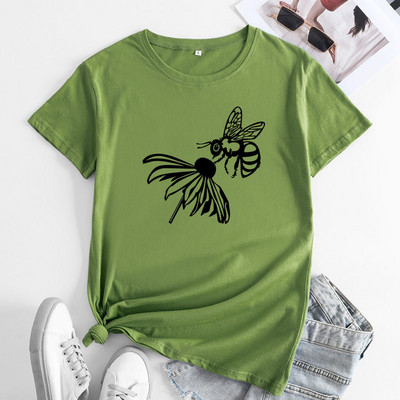 Tricou de vară JFUNCY Tricou cu mânecă scurtă pentru femei Topuri 2022 de modă Tricou din bumbac cu grafic albine de modă Tricou pentru femei Îmbrăcăminte pentru femei