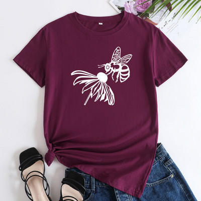 Tricou de vară JFUNCY Tricou cu mânecă scurtă pentru femei Topuri 2022 de modă Tricou din bumbac cu grafic albine de modă Tricou pentru femei Îmbrăcăminte pentru femei