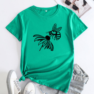 Tricou de vară JFUNCY Tricou cu mânecă scurtă pentru femei Topuri 2022 de modă Tricou din bumbac cu grafic albine de modă Tricou pentru femei Îmbrăcăminte pentru femei