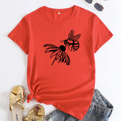 Tricou de vară JFUNCY Tricou cu mânecă scurtă pentru femei Topuri 2022 de modă Tricou din bumbac cu grafic albine de modă Tricou pentru femei Îmbrăcăminte pentru femei
