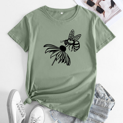 Tricou de vară JFUNCY Tricou cu mânecă scurtă pentru femei Topuri 2022 de modă Tricou din bumbac cu grafic albine de modă Tricou pentru femei Îmbrăcăminte pentru femei