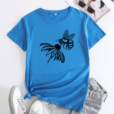 Tricou de vară JFUNCY Tricou cu mânecă scurtă pentru femei Topuri 2022 de modă Tricou din bumbac cu grafic albine de modă Tricou pentru femei Îmbrăcăminte pentru femei