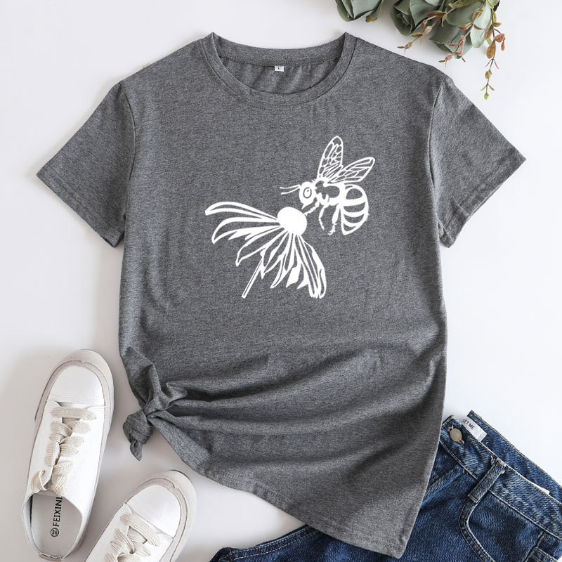 Tricou de vară JFUNCY Tricou cu mânecă scurtă pentru femei Topuri 2022 de modă Tricou din bumbac cu grafic albine de modă Tricou pentru femei Îmbrăcăminte pentru femei