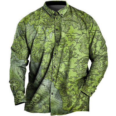 Vintage krekls vīriešiem 3d karte ar apdrukātu garām piedurknēm vīriešu krekls ar atloku pogas vīriešu apģērbs ikdienas modes topi Lielizmēra krekls jauns