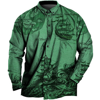 Vintage krekls vīriešiem 3d karte ar apdrukātu garām piedurknēm vīriešu krekls ar atloku pogas vīriešu apģērbs ikdienas modes topi Lielizmēra krekls jauns