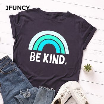 JFUNCY 100% βαμβακερό καλοκαιρινό μπλουζάκι Creative Rainbow printed γυναικείο μπλουζάκι κοντομάνικο γυναικείο μπλουζάκι γυναικείο μπλουζάκι