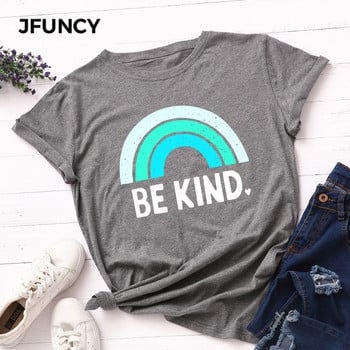 JFUNCY 100% βαμβακερό καλοκαιρινό μπλουζάκι Creative Rainbow printed γυναικείο μπλουζάκι κοντομάνικο γυναικείο μπλουζάκι γυναικείο μπλουζάκι