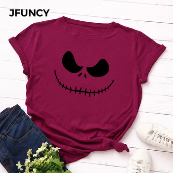 Γυναικεία μπλουζάκια JFUNCY Halloween Evil Print Γυναικεία μπλουζάκια με κοντομάνικο μπλουζάκι Γυναικείο μπλουζάκι casual 2023 Καλοκαιρινό βαμβακερό μπλουζάκι