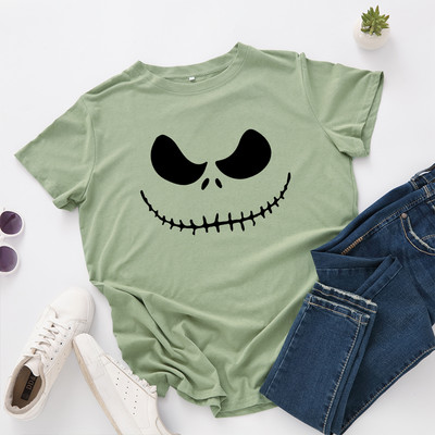 Γυναικεία μπλουζάκια JFUNCY Halloween Evil Print Γυναικεία μπλουζάκια με κοντομάνικο μπλουζάκι Γυναικείο μπλουζάκι casual 2023 Καλοκαιρινό βαμβακερό μπλουζάκι