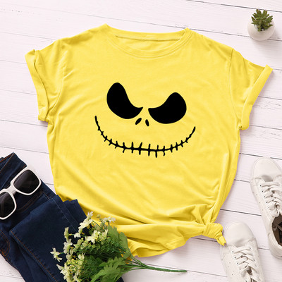 Γυναικεία μπλουζάκια JFUNCY Halloween Evil Print Γυναικεία μπλουζάκια με κοντομάνικο μπλουζάκι Γυναικείο μπλουζάκι casual 2023 Καλοκαιρινό βαμβακερό μπλουζάκι