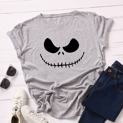 Γυναικεία μπλουζάκια JFUNCY Halloween Evil Print Γυναικεία μπλουζάκια με κοντομάνικο μπλουζάκι Γυναικείο μπλουζάκι casual 2023 Καλοκαιρινό βαμβακερό μπλουζάκι