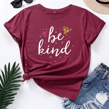 JFUNCY 100% βαμβακερό γυναικείο μπλουζάκι Be Kind Letters Print Tees Γυναικείο T-shirt Γυναικείο μπλουζάκι με κοντομάνικο μπλουζάκι casual