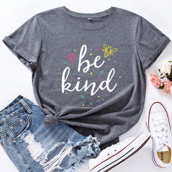 JFUNCY 100% βαμβακερό γυναικείο μπλουζάκι Be Kind Letters Print Tees Γυναικείο T-shirt Γυναικείο μπλουζάκι με κοντομάνικο μπλουζάκι casual