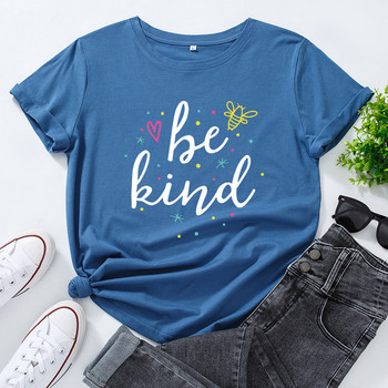 JFUNCY 100% βαμβακερό γυναικείο μπλουζάκι Be Kind Letters Print Tees Γυναικείο T-shirt Γυναικείο μπλουζάκι με κοντομάνικο μπλουζάκι casual