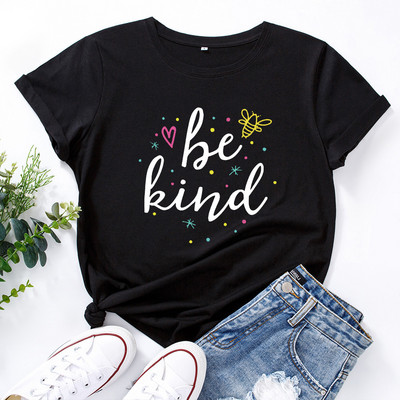 JFUNCY 100% bumbac tricou pentru femei Be Kind Letters Tricou cu imprimeu pentru femei Tricou pentru femei Topuri cu mânecă scurtă Tricou casual