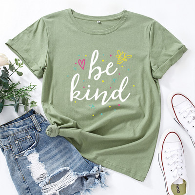 JFUNCY 100% bumbac tricou pentru femei Be Kind Letters Tricou cu imprimeu pentru femei Tricou pentru femei Topuri cu mânecă scurtă Tricou casual