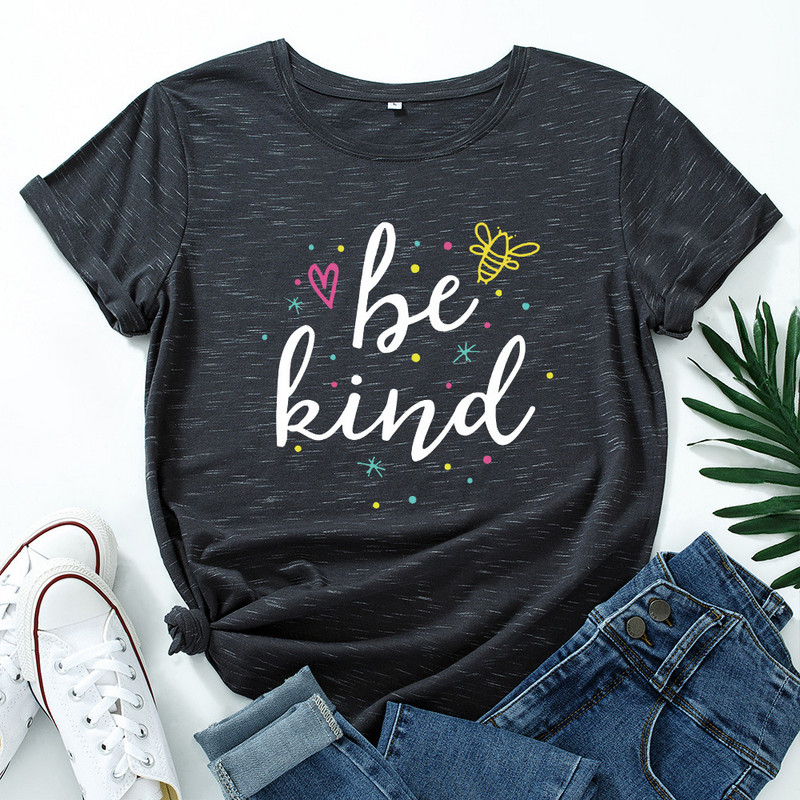 JFUNCY 100% bumbac tricou pentru femei Be Kind Letters Tricou cu imprimeu pentru femei Tricou pentru femei Topuri cu mânecă scurtă Tricou casual
