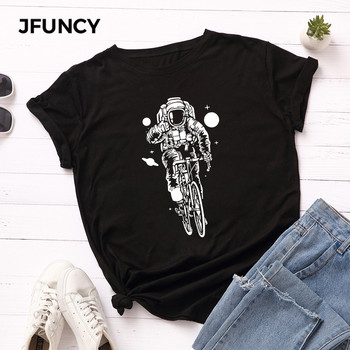 JFUNCY 100% βαμβακερό καλοκαιρινό μπλουζάκι Creative Astronaut print Γυναικείο μπλουζάκι κοντομάνικο γυναικείο μπλουζάκι γυναικείο μπλουζάκι