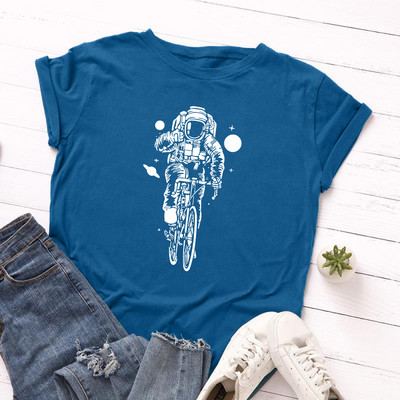 JFUNCY 100% pamut nyári póló Kreatív Astronaut Print női póló Rövid ujjú női póló felsők Női póló
