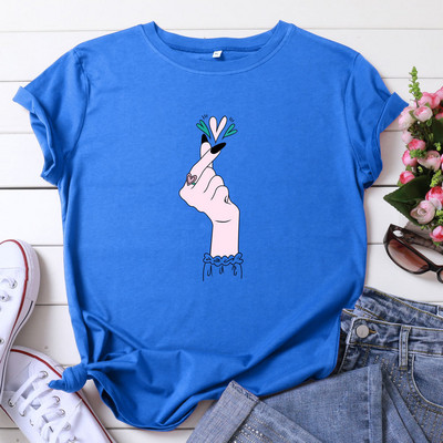 JFUNCY Tricou de vară pentru femei 5XL Tricou cu imprimeu la modă Tricou liber pentru femei 100% bumbac cu mânecă scurtă Tricou pentru damă Topuri