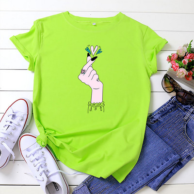 JFUNCY Tricou de vară pentru femei 5XL Tricou cu imprimeu la modă Tricou liber pentru femei 100% bumbac cu mânecă scurtă Tricou pentru damă Topuri