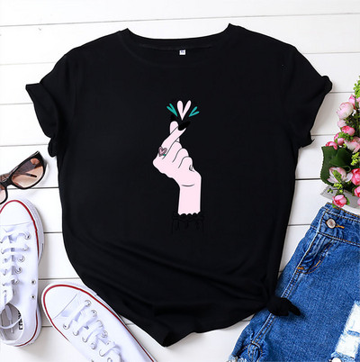 JFUNCY Tricou de vară pentru femei 5XL Tricou cu imprimeu la modă Tricou liber pentru femei 100% bumbac cu mânecă scurtă Tricou pentru damă Topuri