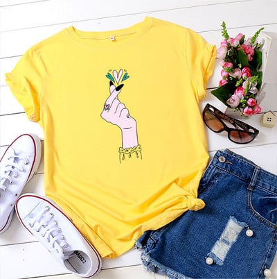 JFUNCY Tricou de vară pentru femei 5XL Tricou cu imprimeu la modă Tricou liber pentru femei 100% bumbac cu mânecă scurtă Tricou pentru damă Topuri