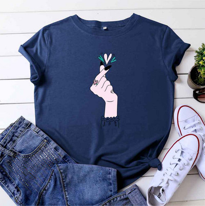 JFUNCY Tricou de vară pentru femei 5XL Tricou cu imprimeu la modă Tricou liber pentru femei 100% bumbac cu mânecă scurtă Tricou pentru damă Topuri