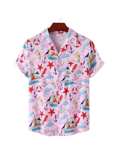 Cămașă hawaiană pentru bărbați, mânecă scurtă, imprimare 3D, anime, cu model de copac de cocos, haine pentru bărbați, topuri Harajuku, modă de vară