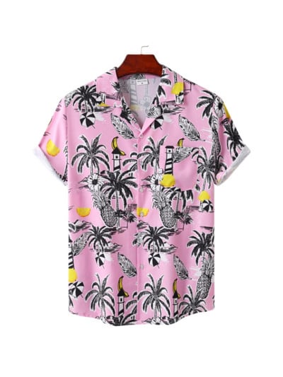 Cămașă hawaiană pentru bărbați, mânecă scurtă, imprimare 3D, anime, cu model de copac de cocos, haine pentru bărbați, topuri Harajuku, modă de vară