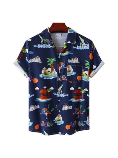 Cămașă hawaiană pentru bărbați, mânecă scurtă, imprimare 3D, anime, cu model de copac de cocos, haine pentru bărbați, topuri Harajuku, modă de vară