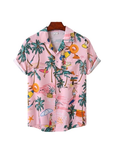 Cămașă hawaiană pentru bărbați, mânecă scurtă, imprimare 3D, anime, cu model de copac de cocos, haine pentru bărbați, topuri Harajuku, modă de vară