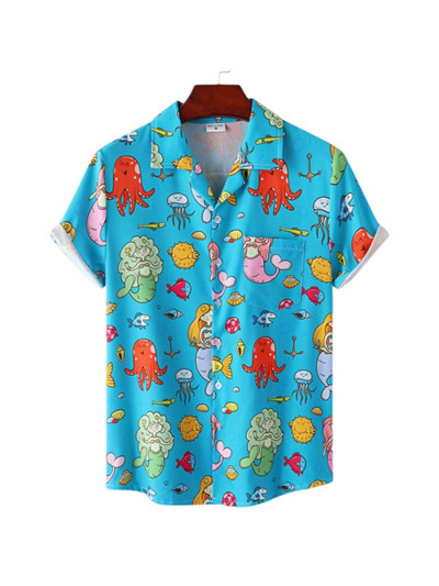 Cămașă hawaiană pentru bărbați, mânecă scurtă, imprimare 3D, anime, cu model de copac de cocos, haine pentru bărbați, topuri Harajuku, modă de vară