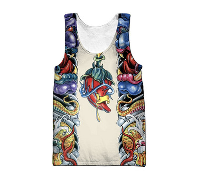 Samurai Oni Mask Tattoo 3D All Over Printed Meeste vest Suvine Harajuku Varrukateta T-särk Unisex Casual Polyester Tank Tops BX-63