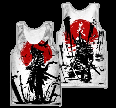 Samurai Oni Mask Tattoo 3D All Over Printed Meeste vest Suvine Harajuku Varrukateta T-särk Unisex Casual Polyester Tank Tops BX-63