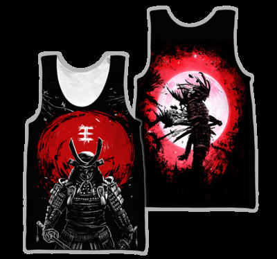 Samurai Oni Mask Tattoo 3D All Over Printed Meeste vest Suvine Harajuku Varrukateta T-särk Unisex Casual Polyester Tank Tops BX-63