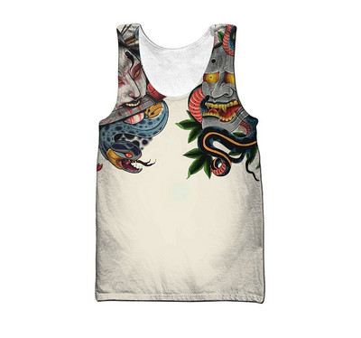 Samurai Oni Mask Tattoo 3D All Over Printed Meeste vest Suvine Harajuku Varrukateta T-särk Unisex Casual Polyester Tank Tops BX-63