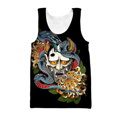 Samurai Oni Mask Tattoo 3D All Over Printed Meeste vest Suvine Harajuku Varrukateta T-särk Unisex Casual Polyester Tank Tops BX-63