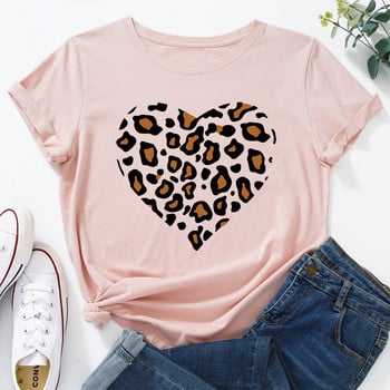 JFUNCY Oversized γυναικείο βαμβακερό μπλουζάκι Leopard Love Graphic Print Φαρδύ μπλουζάκι κοντομάνικο γυναικείο μπλουζάκι καλοκαιρινό γυναικείο μπλουζάκι