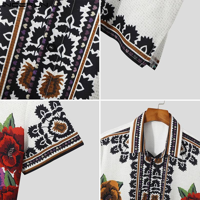 INCERUN Ανδρικά πουκάμισα Casual Εκτύπωση 2023 με κουμπιά πέτο κοντό μανίκι Ανδρικά καλοκαιρινά ρούχα διακοπών Vintage Streetwear Camisas S-5XL 7