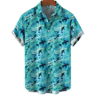 Cămașă scurtă cu mânecă hawaiană supradimensionată pentru bărbați, cu model de desene animate, colorate, cu flori, viking, îmbrăcăminte de lux