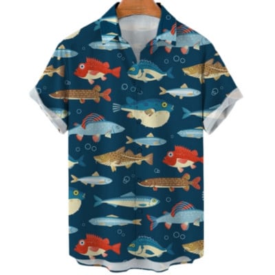 Cămașă scurtă cu mânecă hawaiană supradimensionată pentru bărbați, cu model de desene animate, colorate, cu flori, viking, îmbrăcăminte de lux