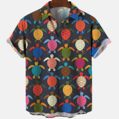 Cămașă scurtă cu mânecă hawaiană supradimensionată pentru bărbați, cu model de desene animate, colorate, cu flori, viking, îmbrăcăminte de lux