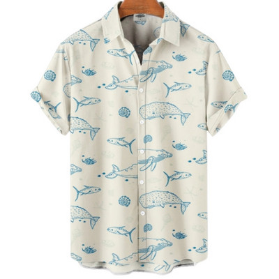 Cămașă scurtă cu mânecă hawaiană supradimensionată pentru bărbați, cu model de desene animate, colorate, cu flori, viking, îmbrăcăminte de lux