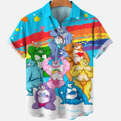 Cămașă scurtă cu mânecă hawaiană supradimensionată pentru bărbați, cu model de desene animate, colorate, cu flori, viking, îmbrăcăminte de lux