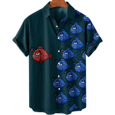 Cămașă scurtă cu mânecă hawaiană supradimensionată pentru bărbați, cu model de desene animate, colorate, cu flori, viking, îmbrăcăminte de lux