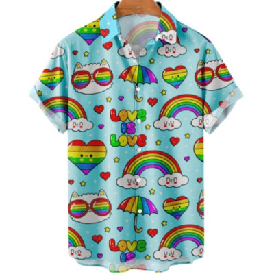 Cămașă scurtă cu mânecă hawaiană supradimensionată pentru bărbați, cu model de desene animate, colorate, cu flori, viking, îmbrăcăminte de lux