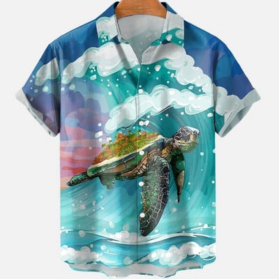 Cămașă scurtă cu mânecă hawaiană supradimensionată pentru bărbați, cu model de desene animate, colorate, cu flori, viking, îmbrăcăminte de lux