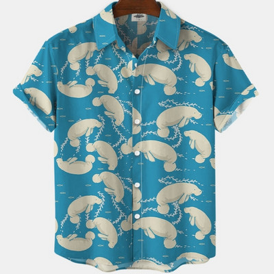 Cămașă scurtă cu mânecă hawaiană supradimensionată pentru bărbați, cu model de desene animate, colorate, cu flori, viking, îmbrăcăminte de lux