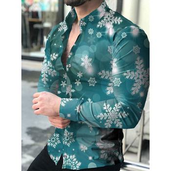 Модни социални мъжки ризи Риза с копчета с обърната яка Ежедневни горнища с принт с ледени кристали с дълъг ръкав Мъжки дрехи Абитуриентска жилетка